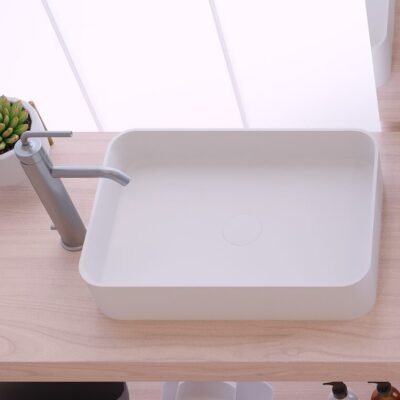 Sleek matte white THIN Rectangular Counter Vessel by Ideavit