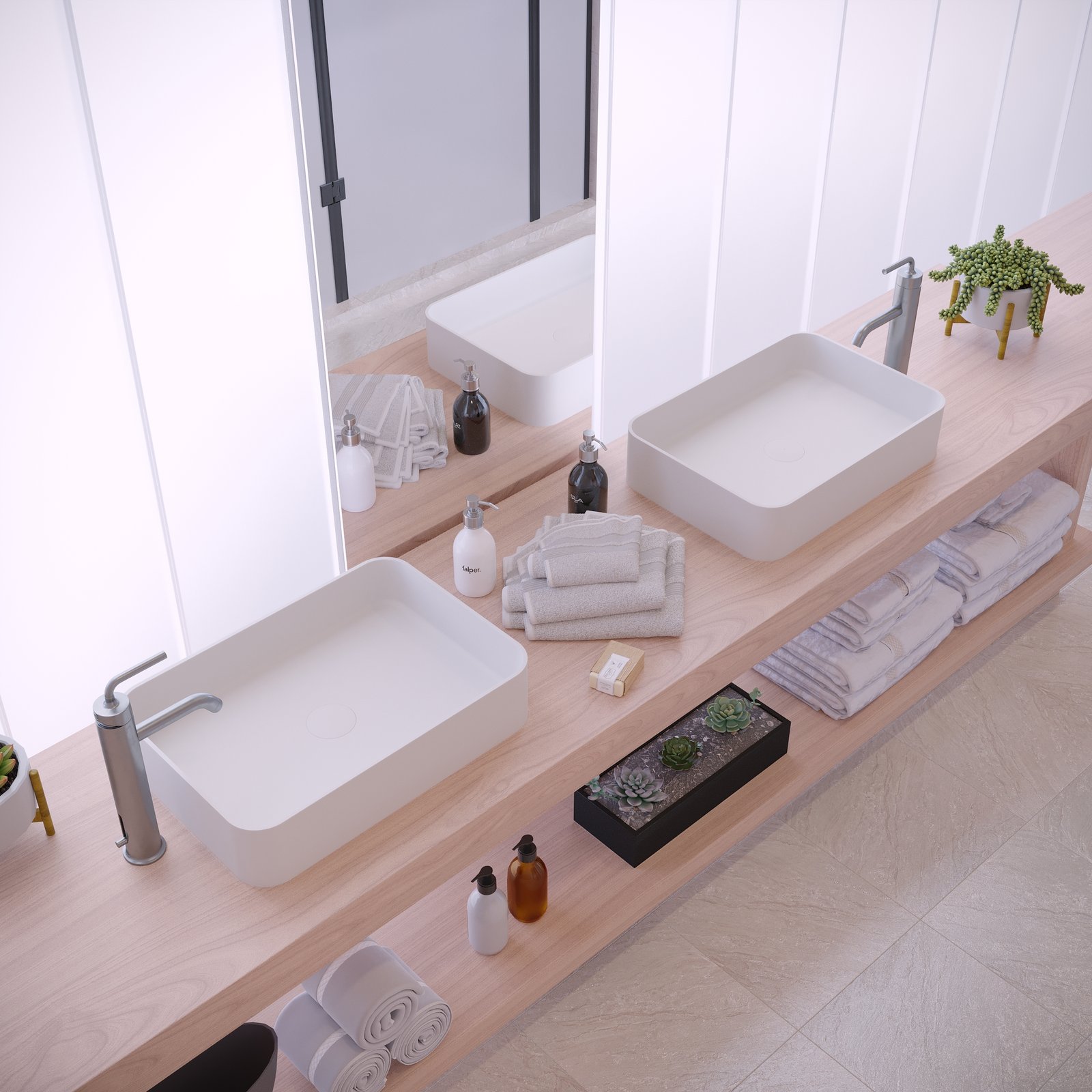 THIN Rectangular Counter Vessel, crafted from durable Solid Surface