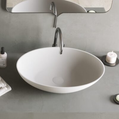 THIN Oval Counter Vessel by Ideavit in matte white