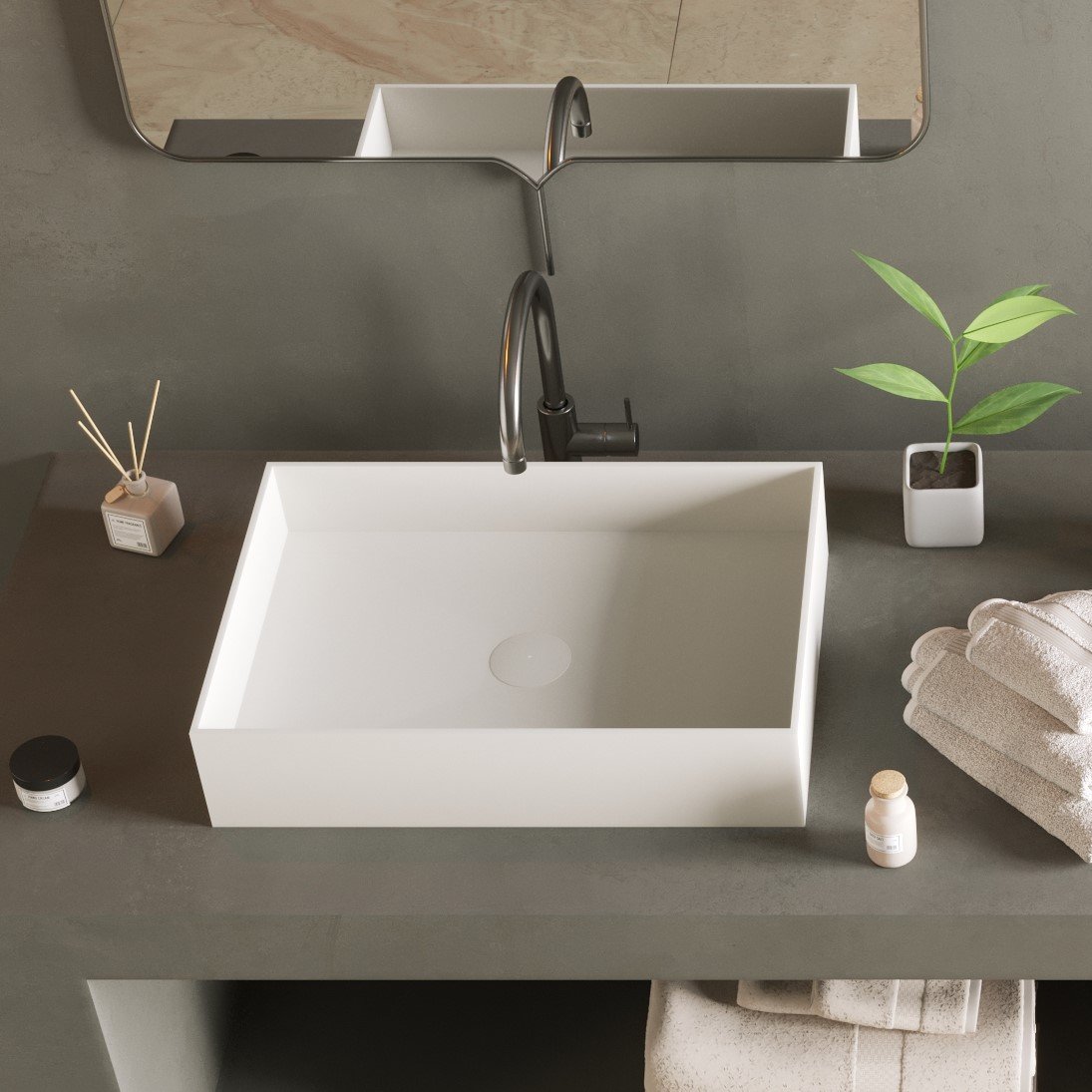 JOY Counter Vessel in matte white JOY Counter Vessel in matte white, a freestanding washbasin by Ideavit, adding contemporary elegance to any bathroom