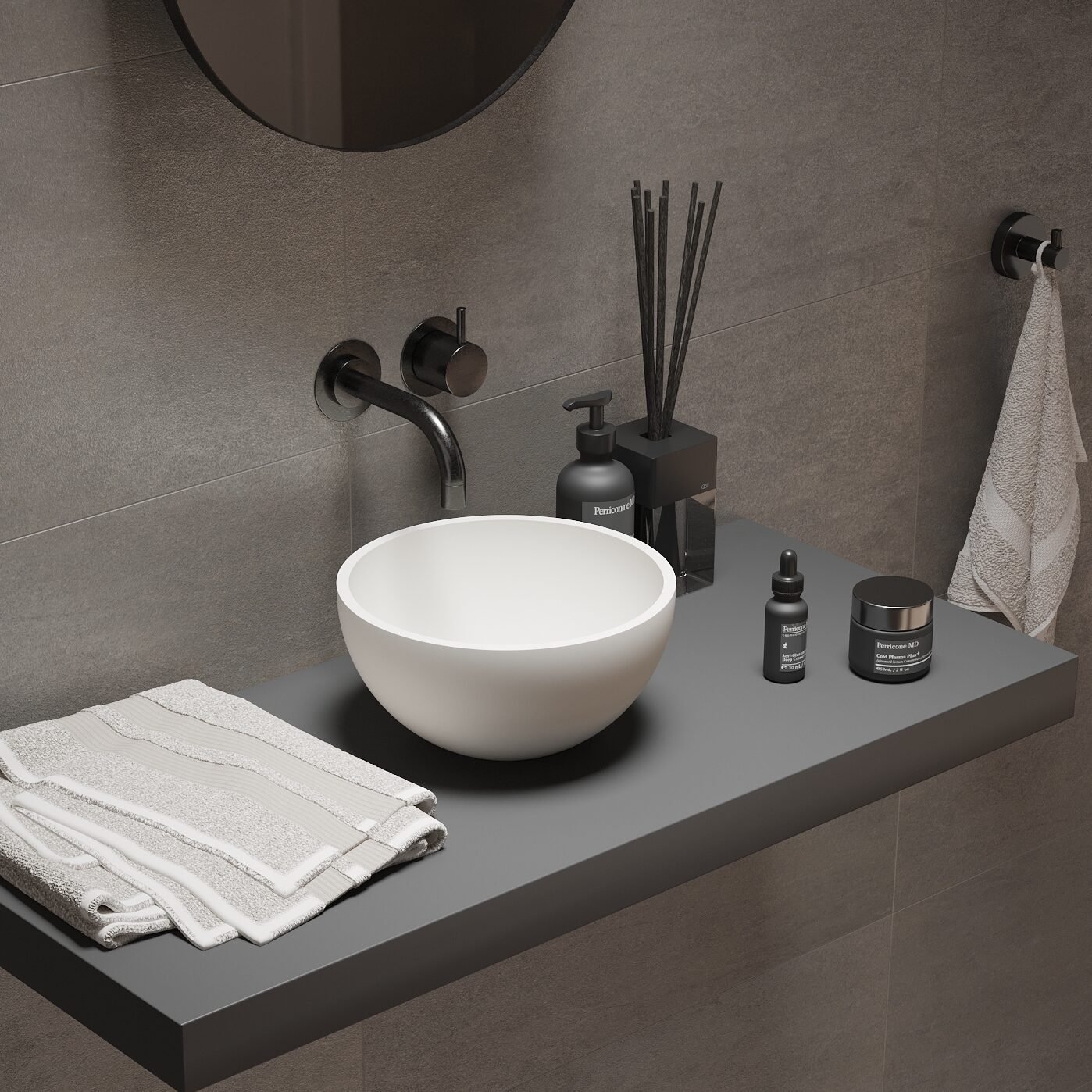 MICRO Counter Vessel in Matte White, offering a seamless design and top drain that complements its minimalist style