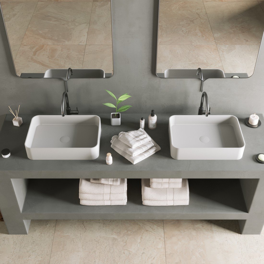 THIN Rectangular Counter Vessel features a clean design and ergonomic shape