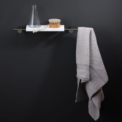 The ELEMENTA premium wall shelf by Ritmonio, crafted from stainless steel with a sleek 22″ x 10″ design