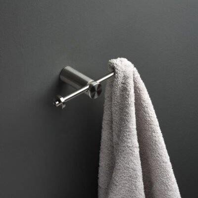 A luxurious ELEMENTA double bathrobe hook by Ritmonio, crafted from stainless steel and showcasing exquisite Made-in-Italy design