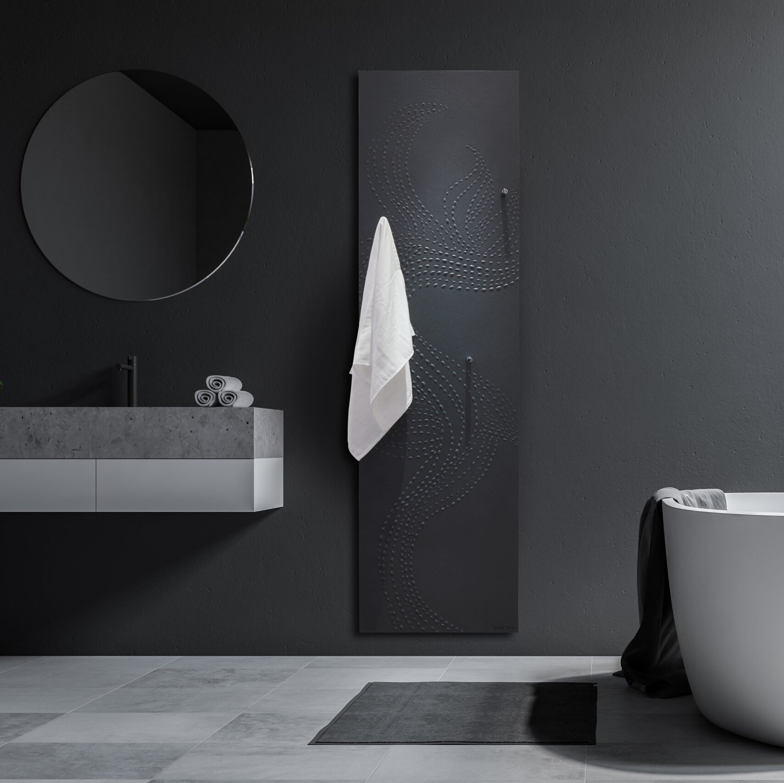 Luxurious European Flower towel warmer radiator by CINIER, providing quiet, high-performance heating