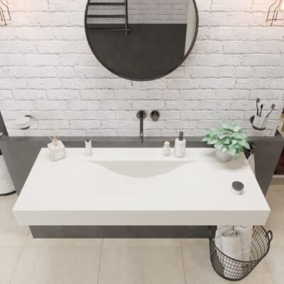 Ideavit VOLO 48-inch wide wall-mounted vanity with concave basin in matte white, ideal for minimalist bathroom design