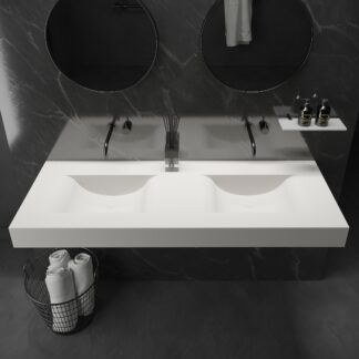 Ideavit VOLO 55-inch wall-hung washbasin with double concave basins in matte white, ideal for modern bathrooms