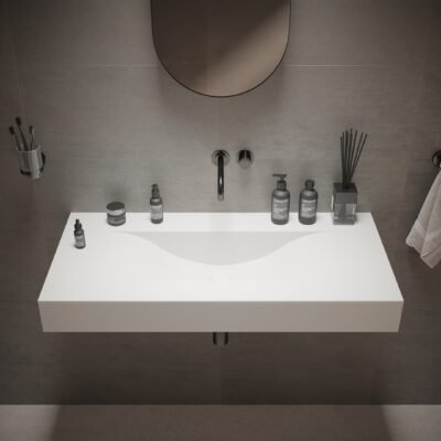 Ideavit VOLO 39-inch wide wall-mounted washbasin with a concave basin in matte white finish, perfect for modern bathroom decor