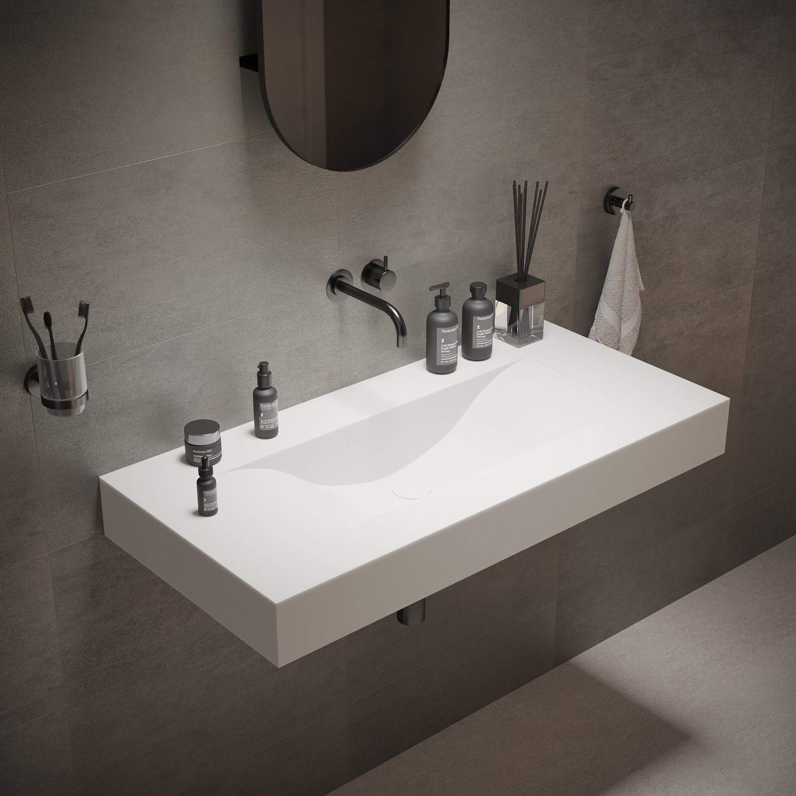 VOLO 39-inch wide vanity by Ideavit VOLO 39-inch wide vanity by Ideavit, minimalist wall-hung washbasin in durable matte white solid surface, for sleek contemporary bathrooms