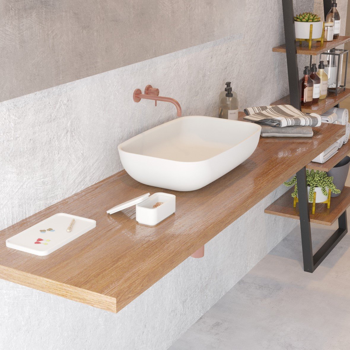 Elegant white solid surface washbasin Elegant white solid surface washbasin with seamless finish