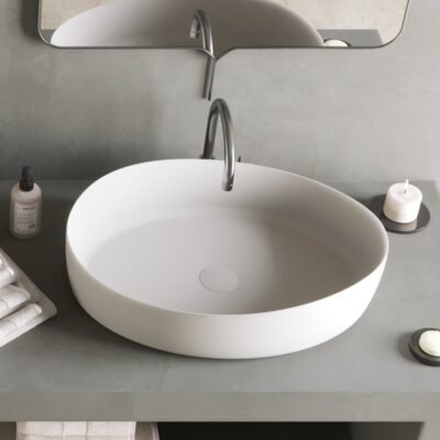 Ideavit HARMONY Counter Vessel with a sleek matte white finish, crafted from Solid Surface material