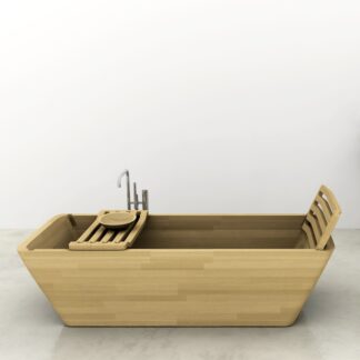 Luxurious rectangular Benque freestanding bathtub made of solid oak wood with a glossy finish, waterproof and heat-resistant