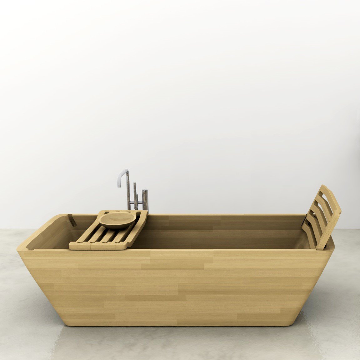 Luxurious rectangular Benque freestanding bathtub Luxurious rectangular Benque freestanding bathtub made of solid oak wood with a glossy finish, waterproof and heat-resistant