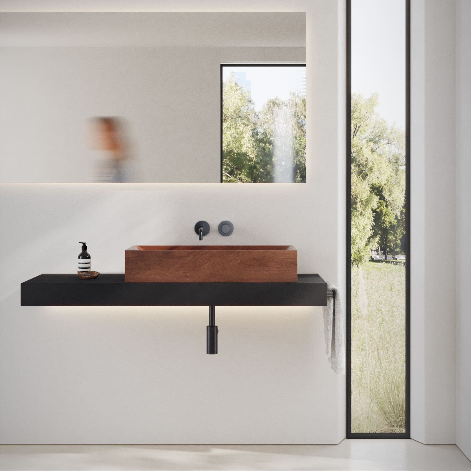St Antoine Wooden Vessel in wood – A high-quality bathroom sink with a sleek, deep brown hue and epoxy resin finish
