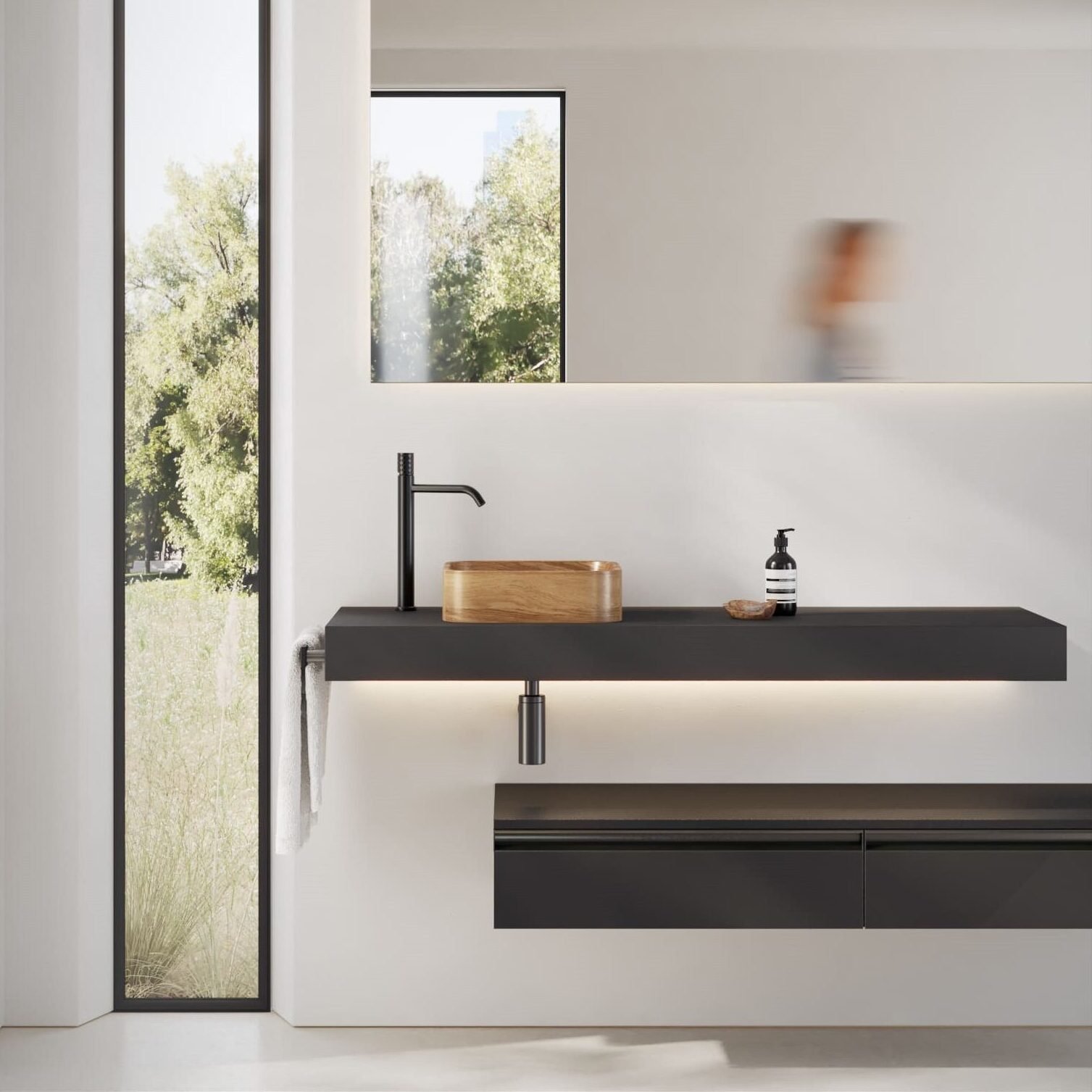 St Honoré Wooden Sink in solid wood – A square, solid wood washbasin with a semi-gloss finish