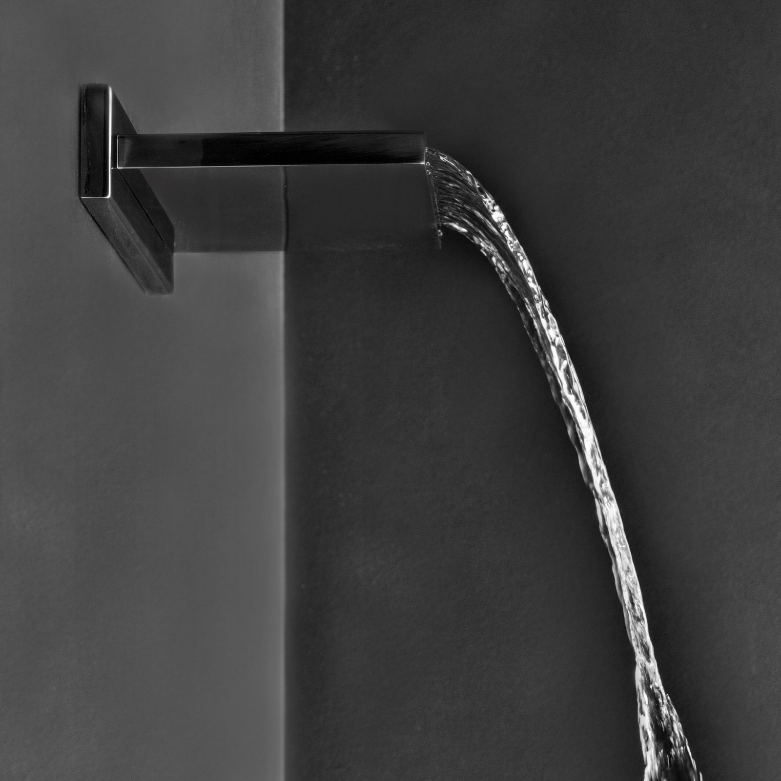 Contemporary wall-mounted waterfall blade Contemporary wall-mounted waterfall blade, 8 inches by 6 inches, designed with high-quality stainless steel