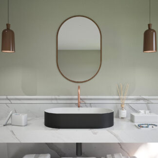 Ideavit MOD. PS IDV 281616 Freestanding Washbasin with a bicolor matte black exterior and white interior, featuring a sleek ultrathin edge