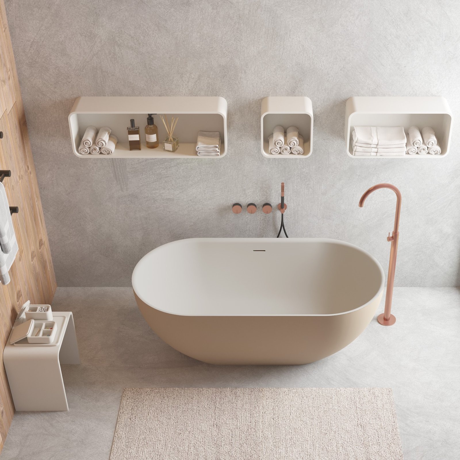 Elegant bicolor oval freestanding bathtub with sleek lines