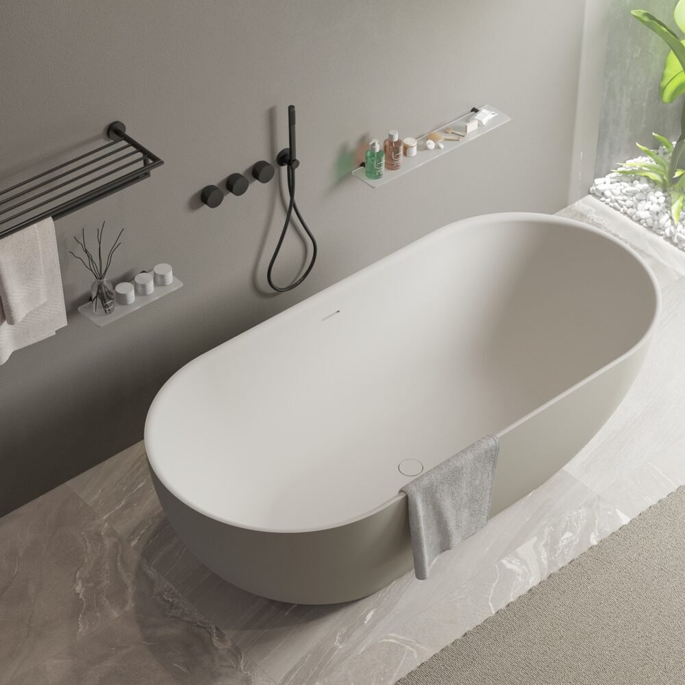 Elegant freestanding bathtub with adjustable feet