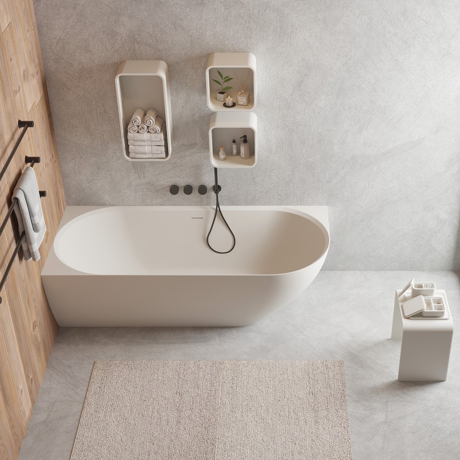 The Nova Left Corner Bathtub designed for luxury and functionality with a stylish corner wall setup
