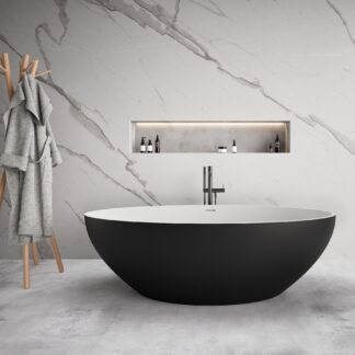 Elegant Black Ellipse Freestanding Bathtub by Ideavit, featuring a matte black exterior
