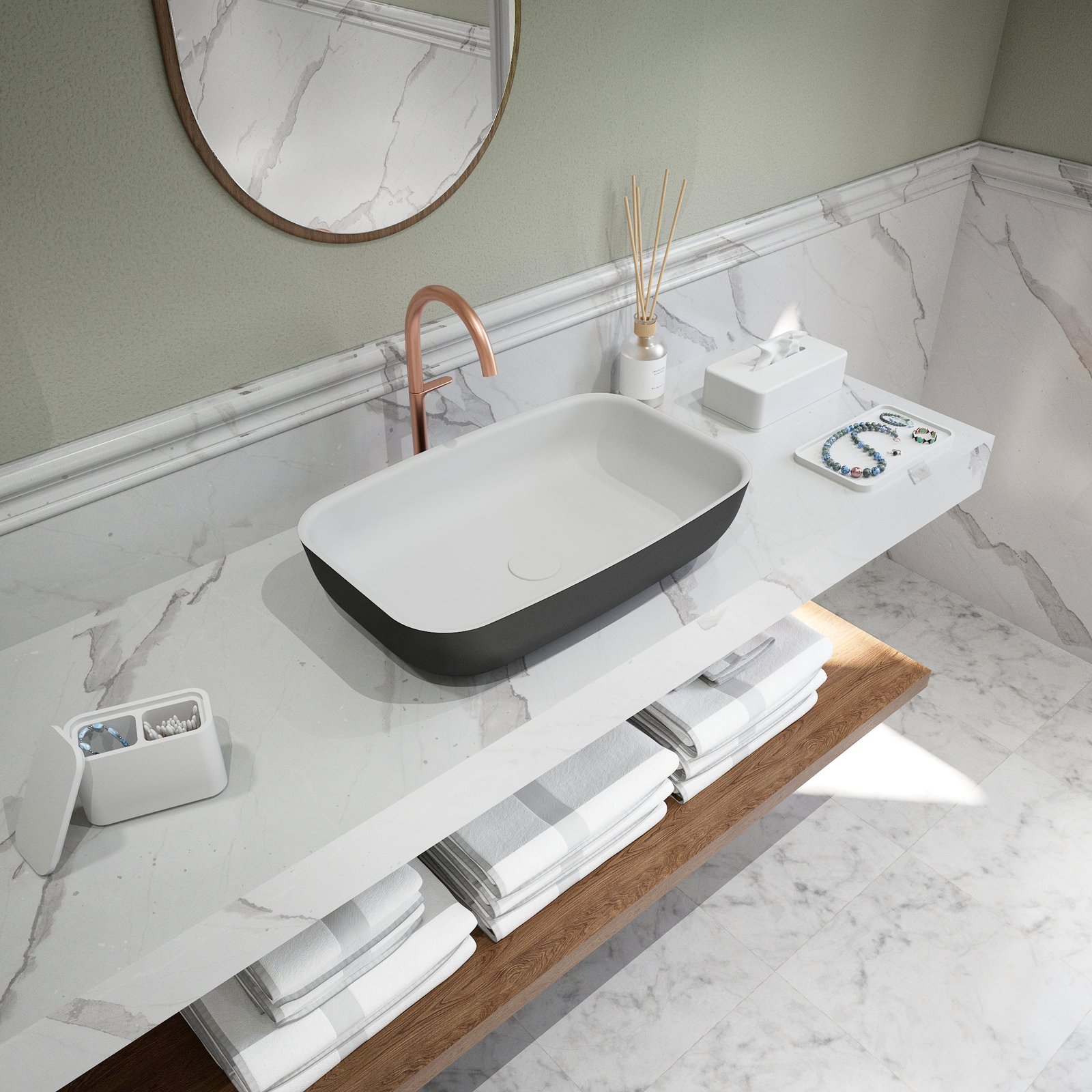 Contemporary Ideavit Solid Surface freestanding washbasin with a sleek bicolor finish and thin-edge design