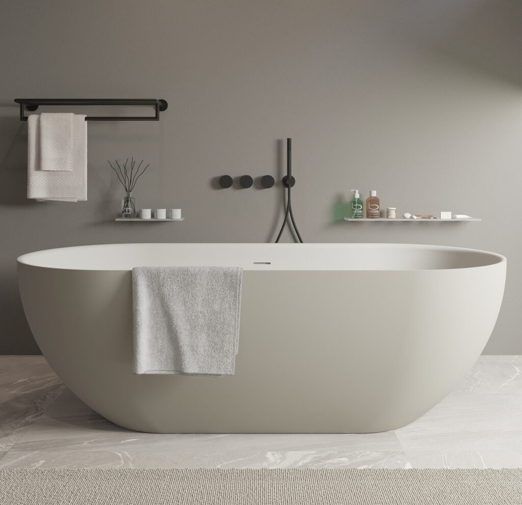 ERA170 Freestanding Bathtub by Ideavit with a matte pebble gray exterior