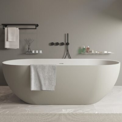 ERA170 Freestanding Bathtub by Ideavit with a matte pebble gray exterior