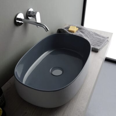 Premium oval ceramic washbasin from the Horganica Collection 2023, showcasing innovative materials