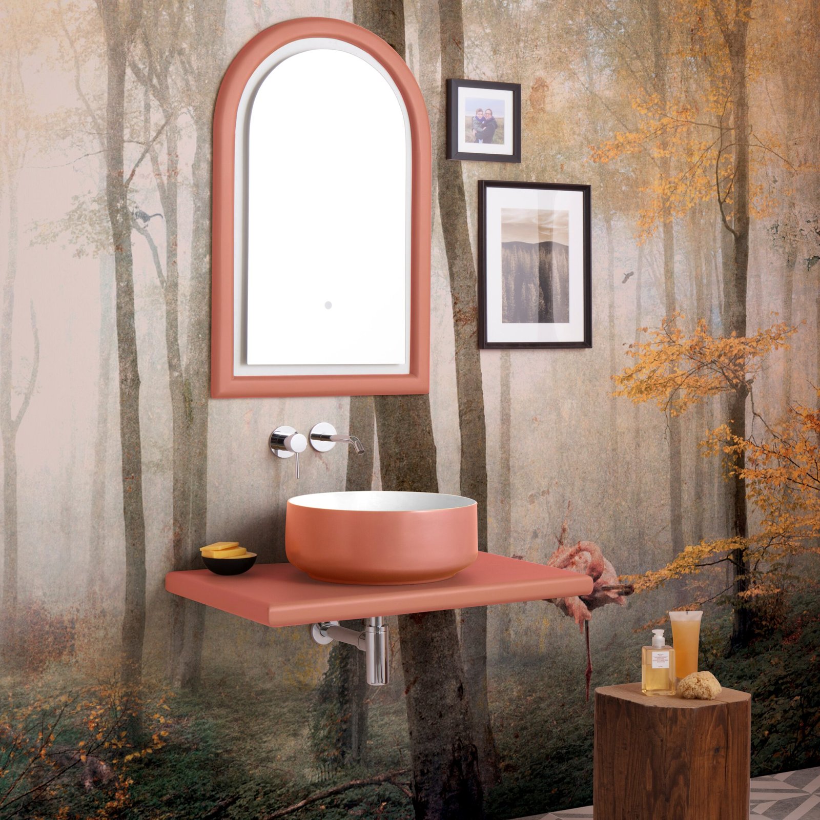 Round ceramic washbasin Round ceramic washbasin with premium ecomalta integration, offering a blend of nature-inspired design