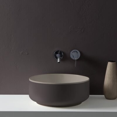 Premium bicolor round ceramic washbasin featuring a unique two-tone design