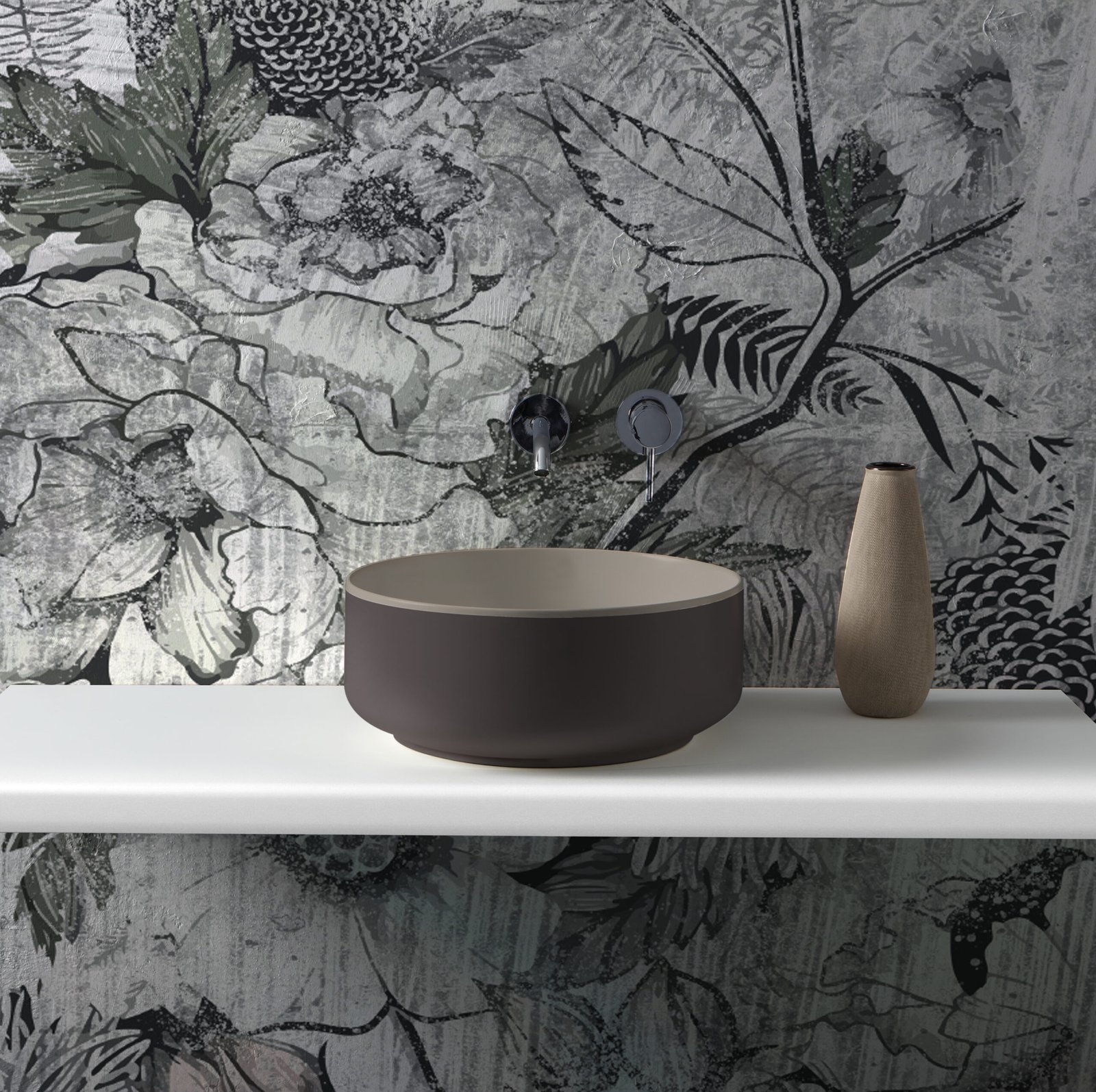 Handcrafted bicolor round ceramic washbasin Handcrafted bicolor round ceramic washbasin from the Bucchero collection