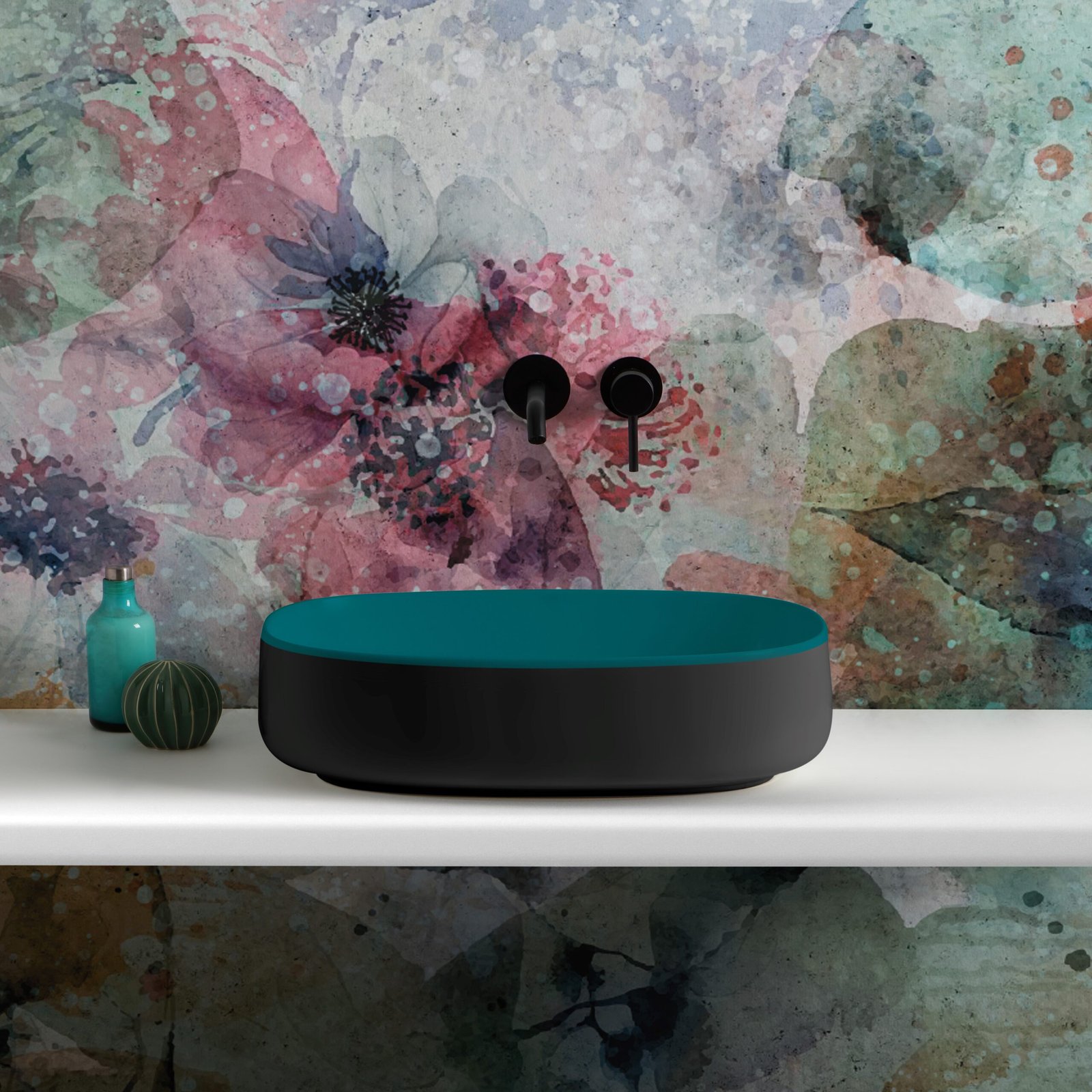 Elegant bicolor oval ceramic washbasin Elegant bicolor oval ceramic washbasin, designed with ecomalta and advanced ceramics