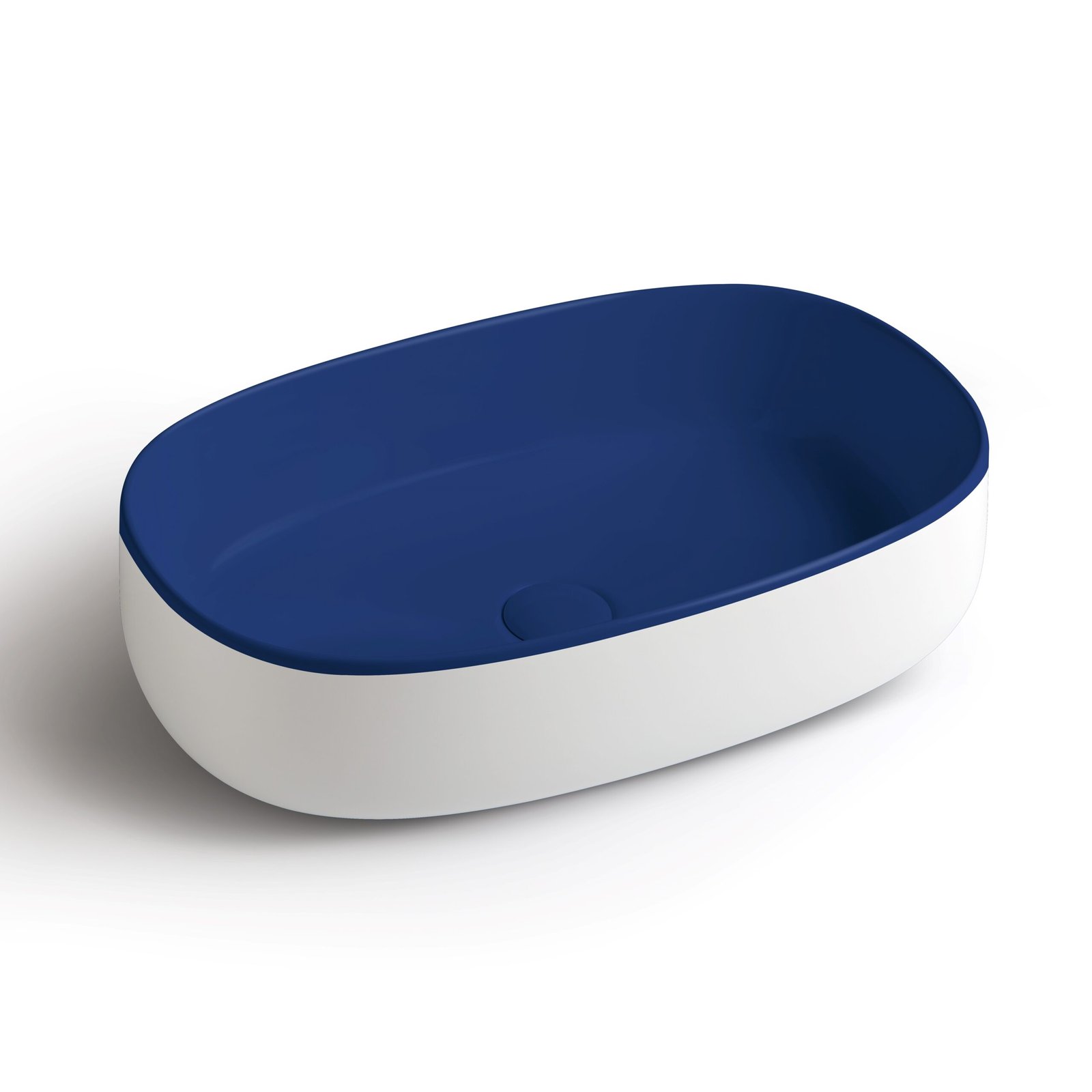 Oval ceramic washbasin Oval ceramic washbasin with a sophisticated bicolor finish, crafted from innovative materials