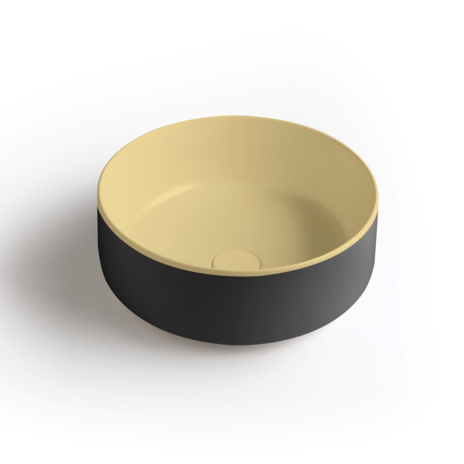 Bicolor round ceramic washbasin Bicolor round ceramic washbasin with a space-saving design