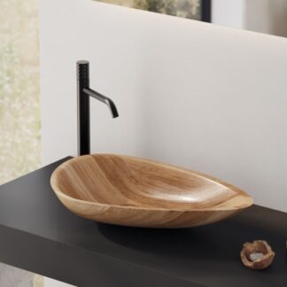 Luxurious Delta Wooden Counter Vessel by IMAGE, crafted from premium solid wood, available in ash, iroko, oak, walnut, and wenge