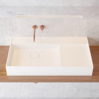 The 31-inch BLISS washbasin from Ideavit Collection 2023, highlighting its gently curved edges and sophisticated rectangular shape