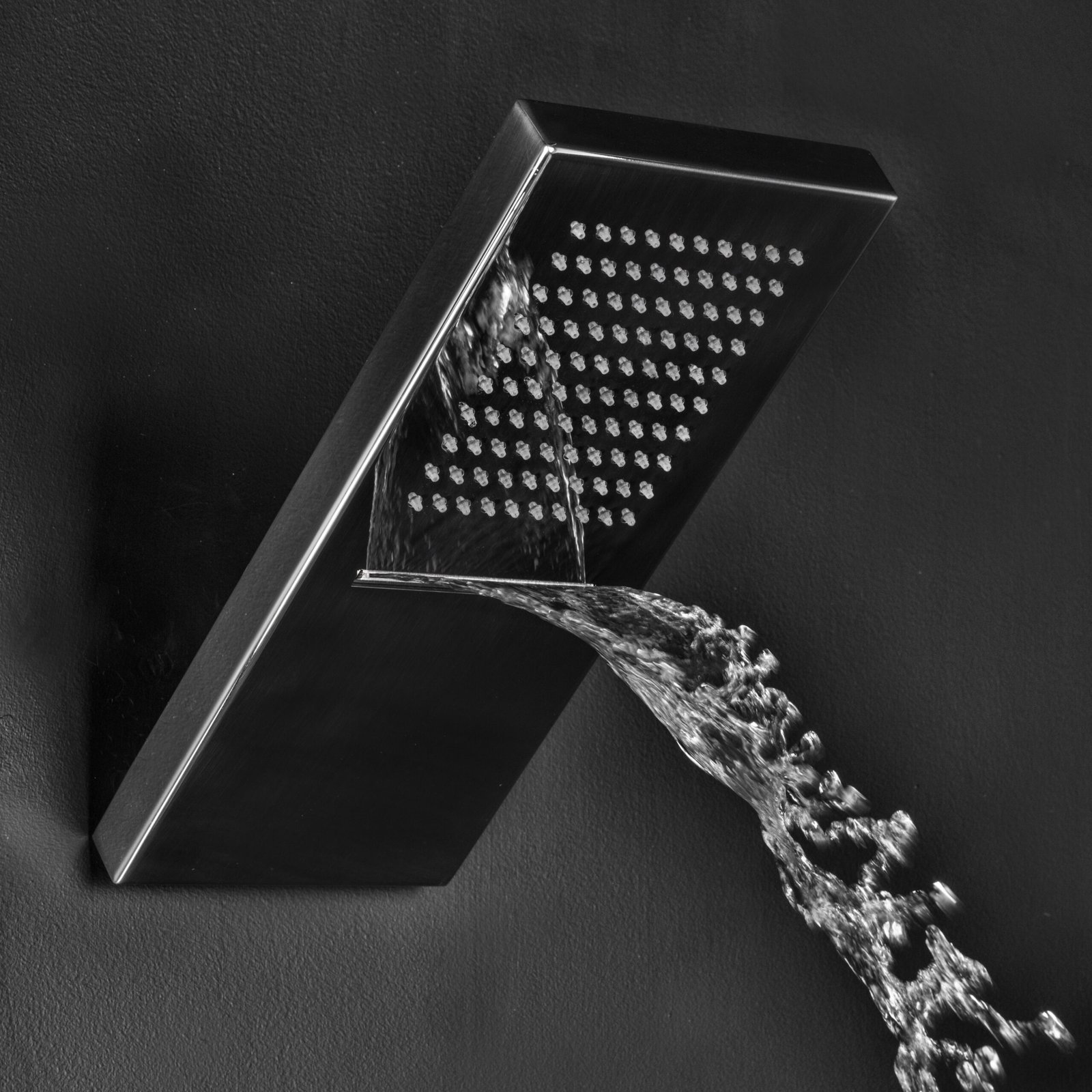 Luxury Rain Therapy Evone shower head with dual-function option, combining a soothing rainfall and blade waterfall