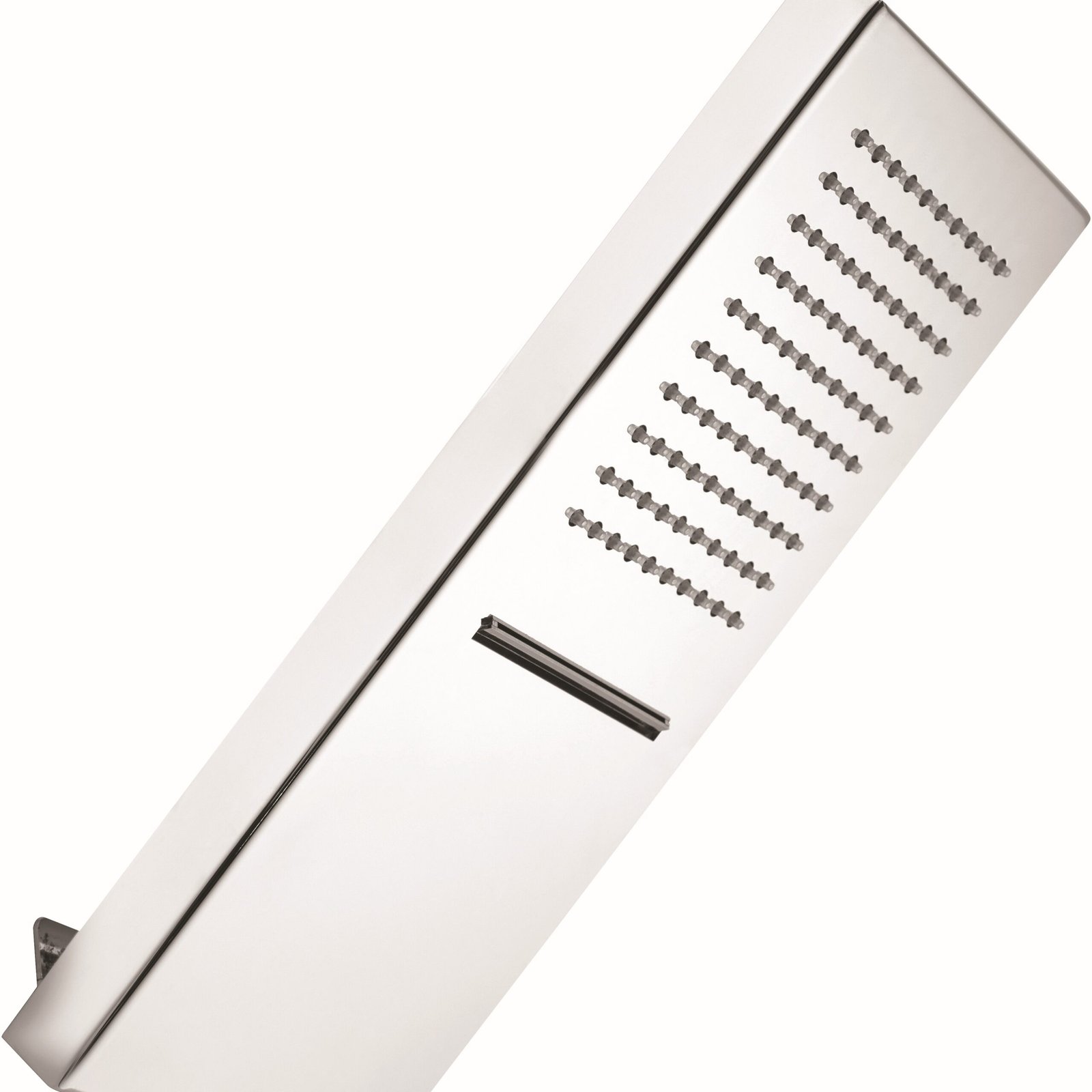 Eco-friendly rectangular shower head by Rain Therapy, featuring a rainfall flow and 100 limescale-resistant nozzles