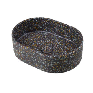 Rock Oval Washbasin in Black Terrazzo, a sophisticated sink with an anti-scratch finish