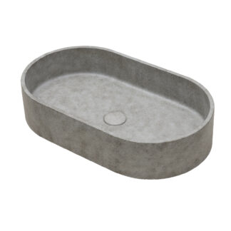 Elegant Form Oval Washbasin in beige concrete with a sleek oval design, enhancing bathroom aesthetics