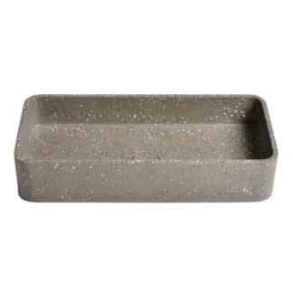 Max Rectangular Washbasin in Grey Terrazzo, combining luxury and practicality with a sleek design, anti-scratch finish, and matching grid drain