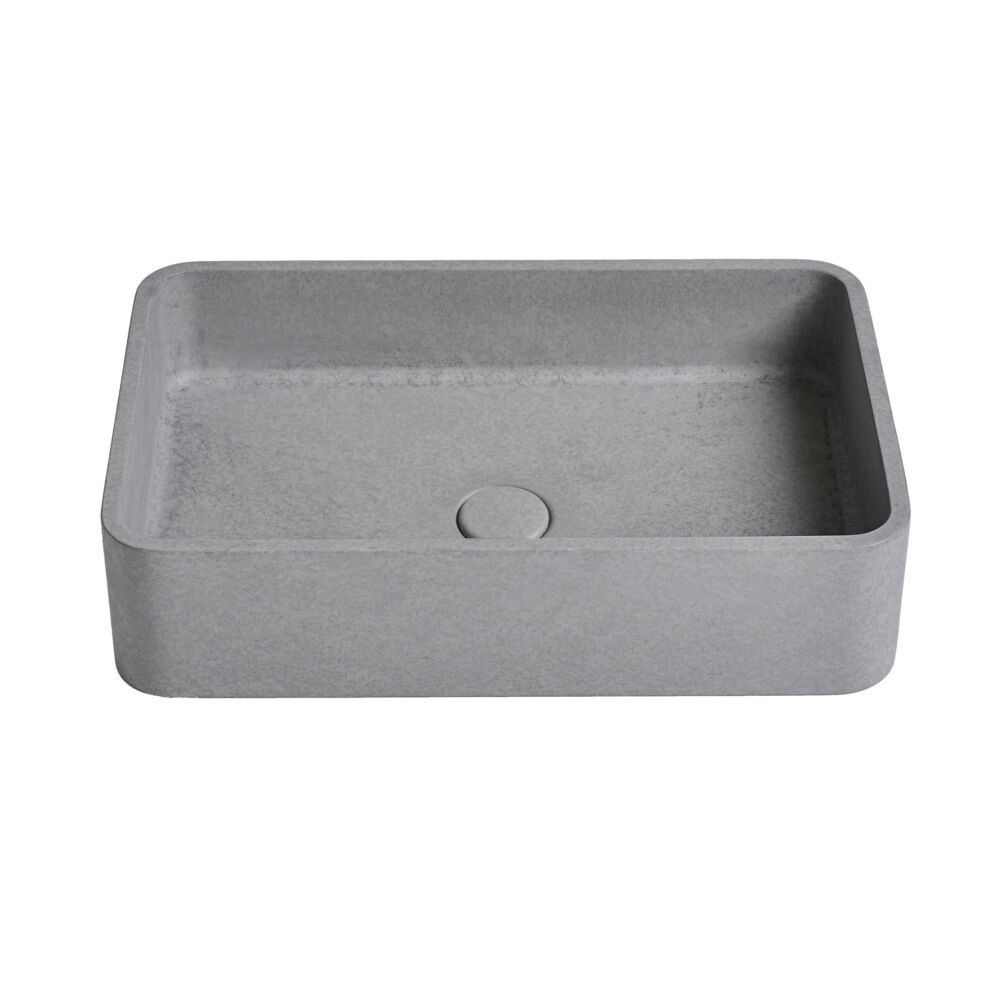 Gaia Rectangular Washbasin in Grey Concrete, featuring a durable, scratch-resistant finish and minimalist design