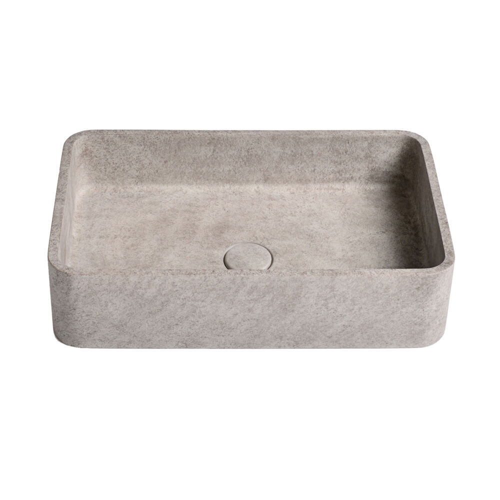 Gaia Rectangular Washbasin in Beige Concrete, showcasing a sophisticated rectangular shape and raw beauty