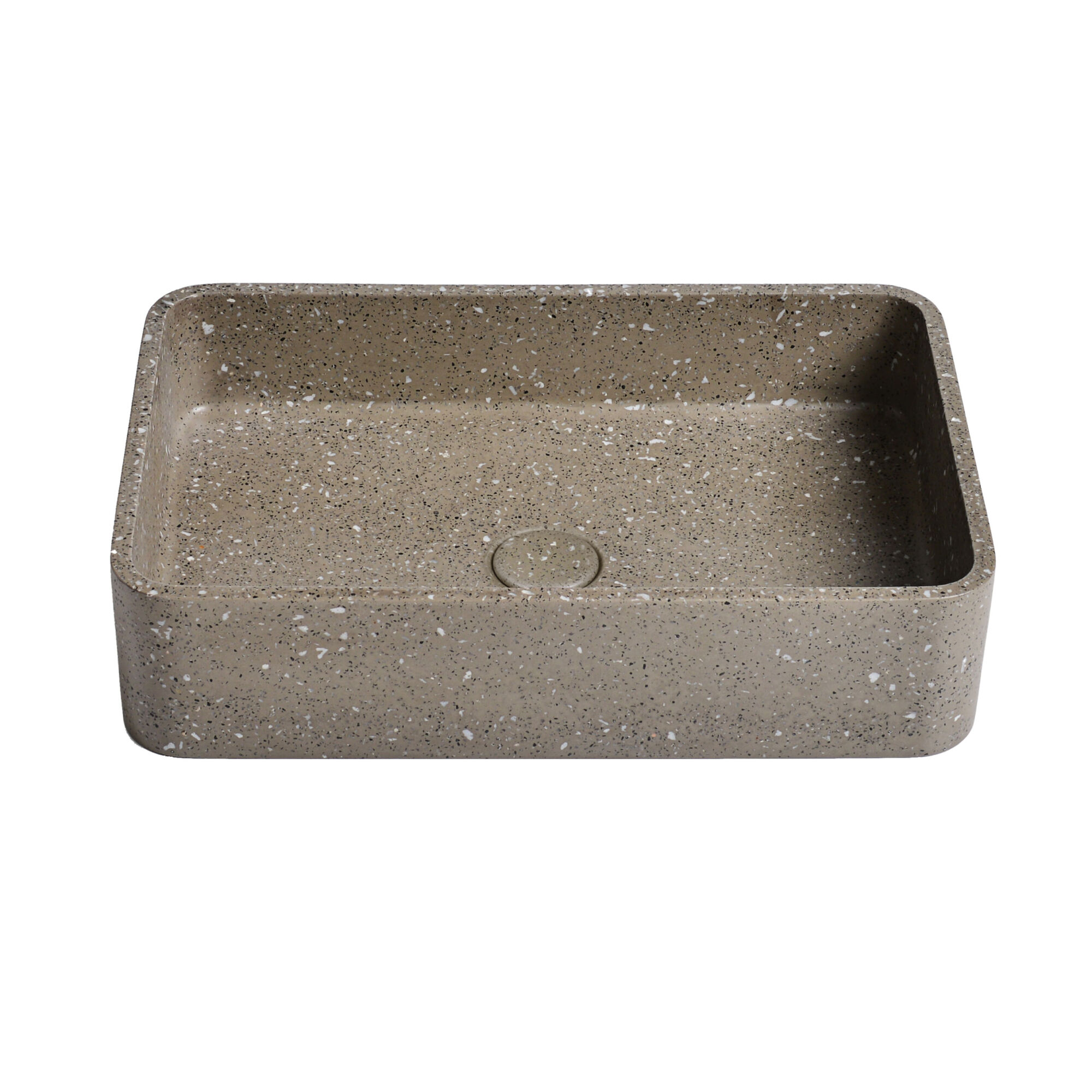 Gaia Rectangular Washbasin in Grey Terrazzo, a durable and stylish sink with a sleek, minimalist design