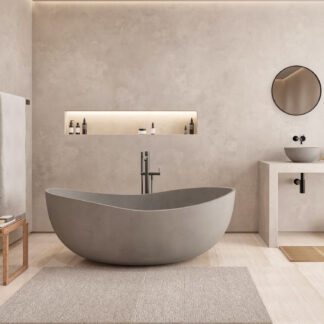 Sense Freestanding Bathtub in taupe concrete with a sleek, modern design