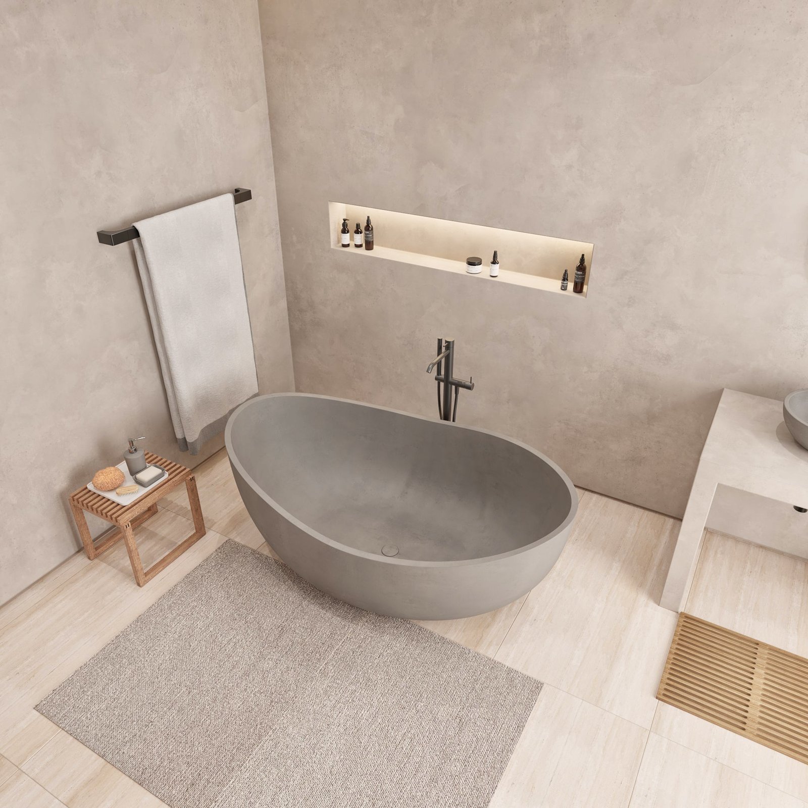 Modern concrete bathtub in taupe showcasing minimalist design