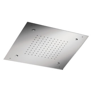 20″ Square Rain Shower Head with Water Blade (Model PS ZI-64230) by PSCBATH, designed by Rain Therapy, featuring dual rain and mist functions through 140 rubber nozzles, crafted from durable 304 stainless steel, available in polished, brushed, PVD gold, matte white, and matte black finishes