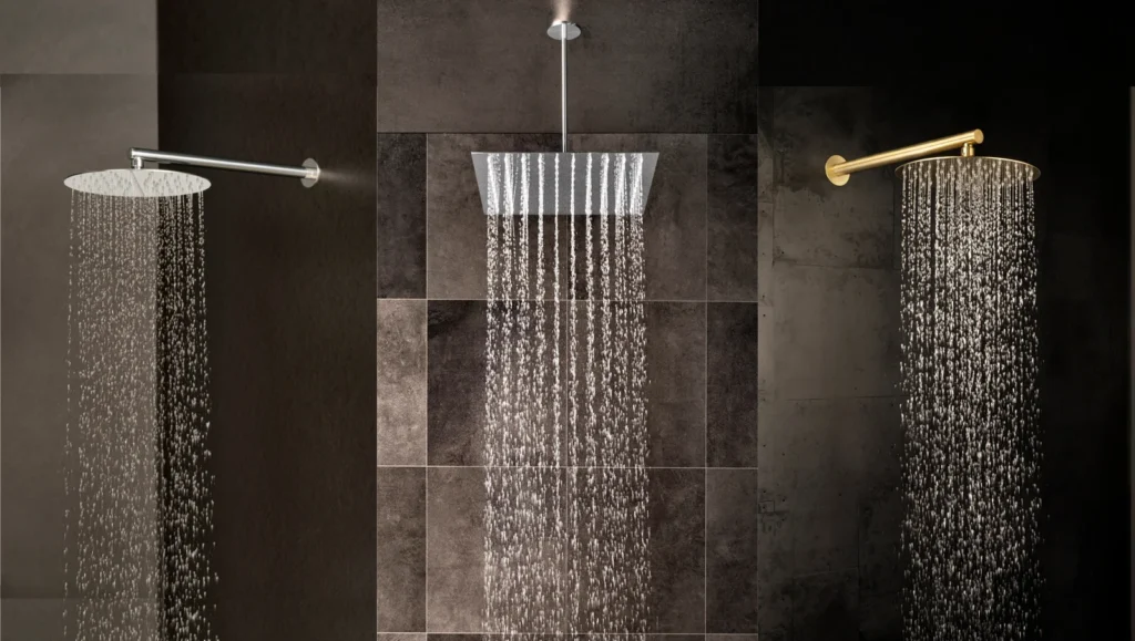 Modern wall- and ceiling-mounted shower heads are designed to deliver a calming and rejuvenating shower experience.