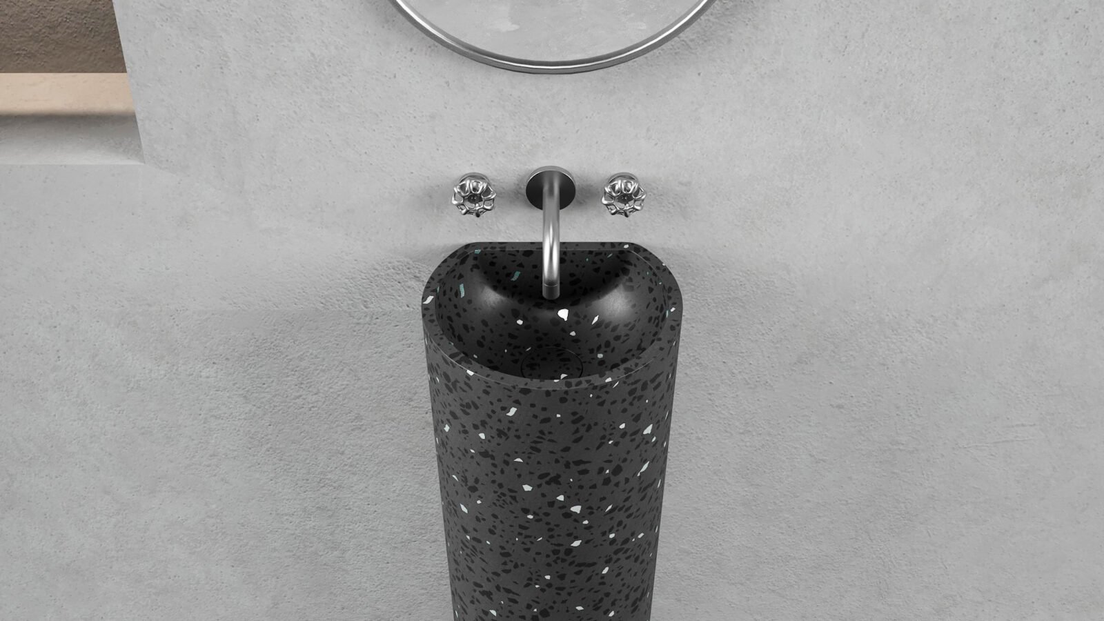 Evo Pedestal by Ideavit in Charcoal Terrazzo, a sleek and elegant pedestal sink with a minimalist design